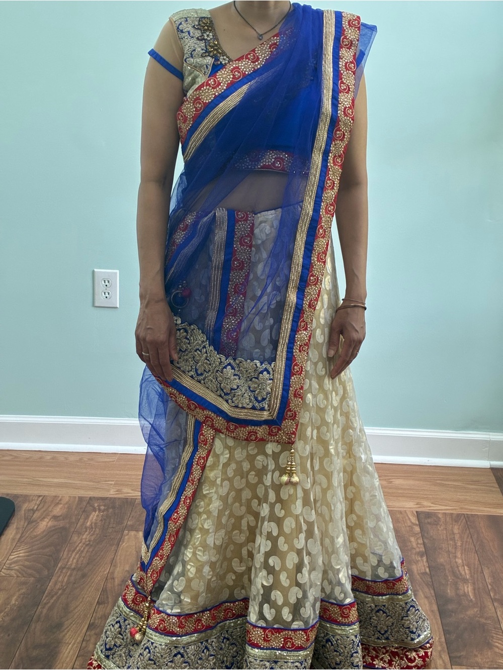 Blue and Cream Embroidered Women's Skirt Set